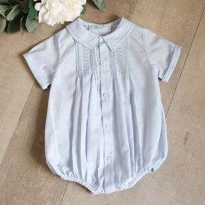 NEW Blue Heirloom Romper Feltman Brothers 3 Months Vintage Style Embroidery